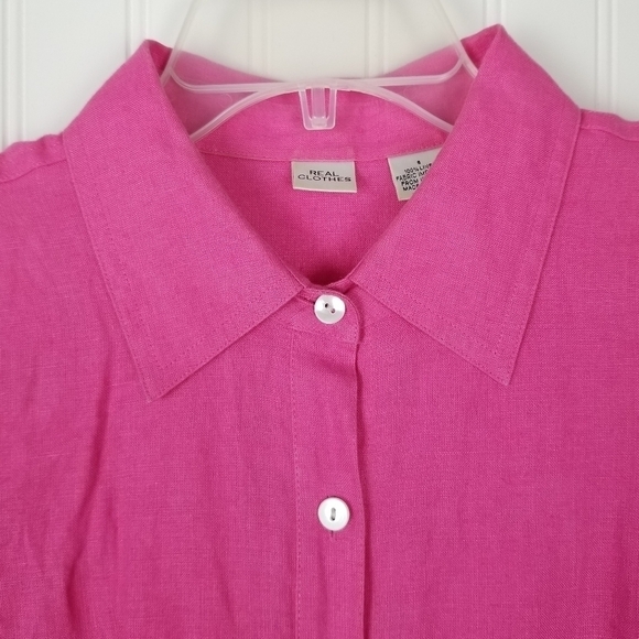 Real Clothes Linen Button Front Shirt Tunic Top 3/4 Sleeve Womens Size 6 Pink - Picture 3 of 8